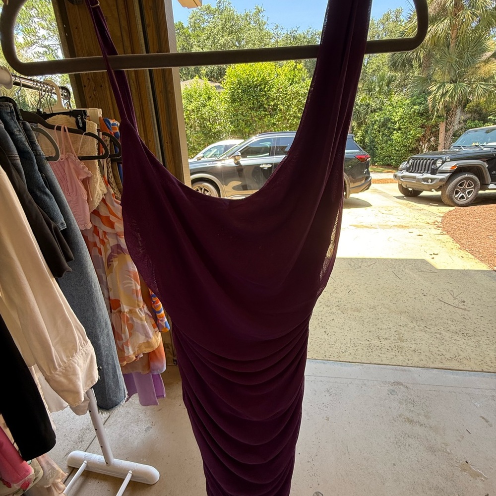 Sleeveless Draped Midi Dress in Deep Plum
